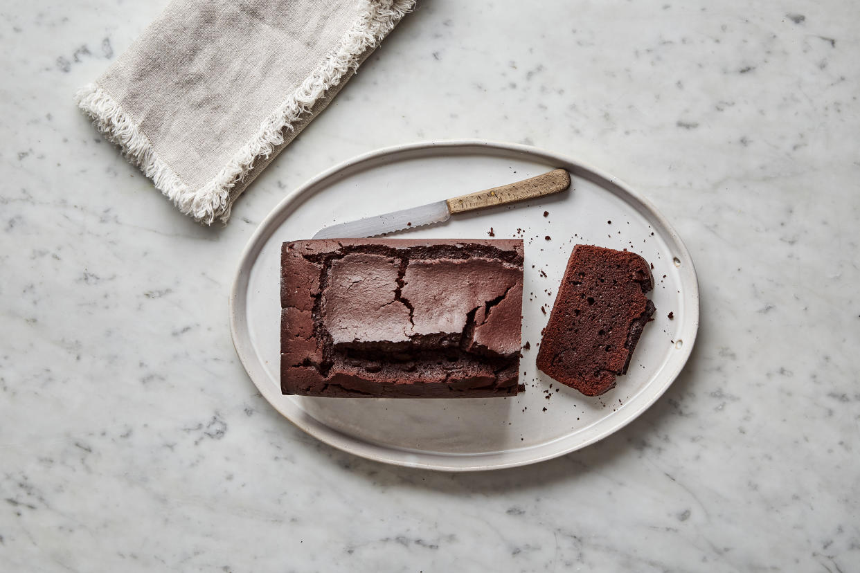 Two types of chocolate give this elegant loaf cake deep flavor for a Valentine's Day treat