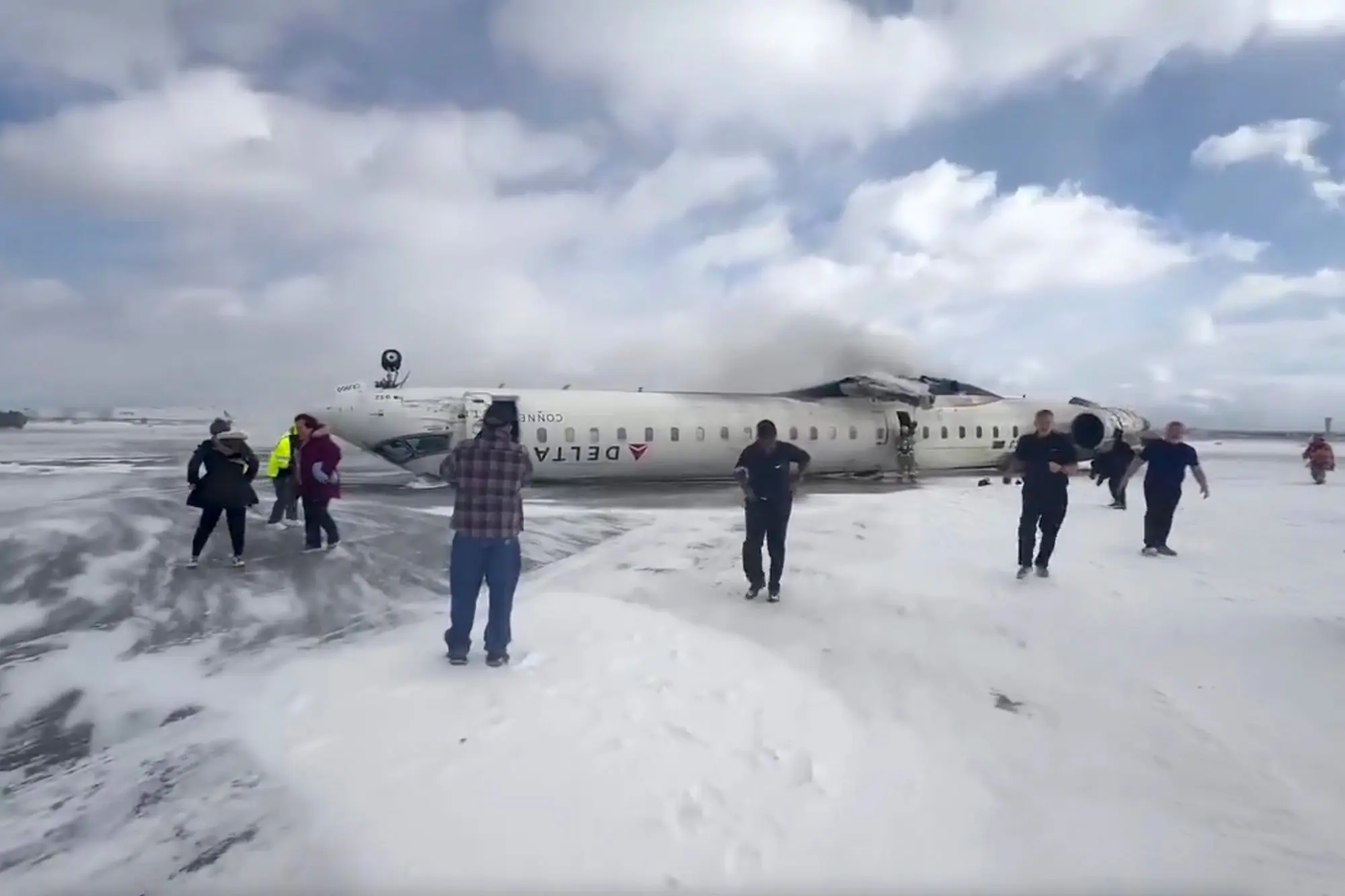 Delta Air Lines flight upside-down after crash leaves multiple injured at Toronto Pearson International Airport